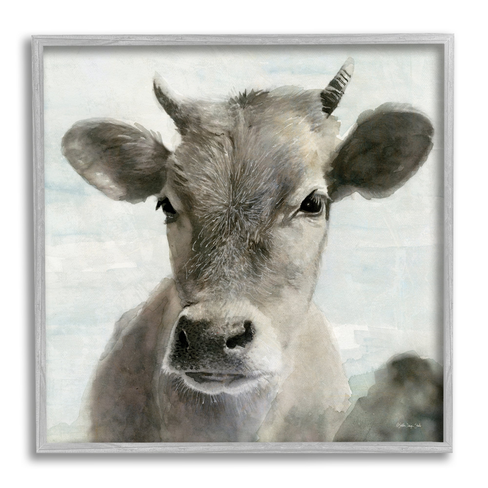 Stupell Country Calf Farmhouse Portrait Animals & Insects Painting Gray Framed Art Print Wall Art