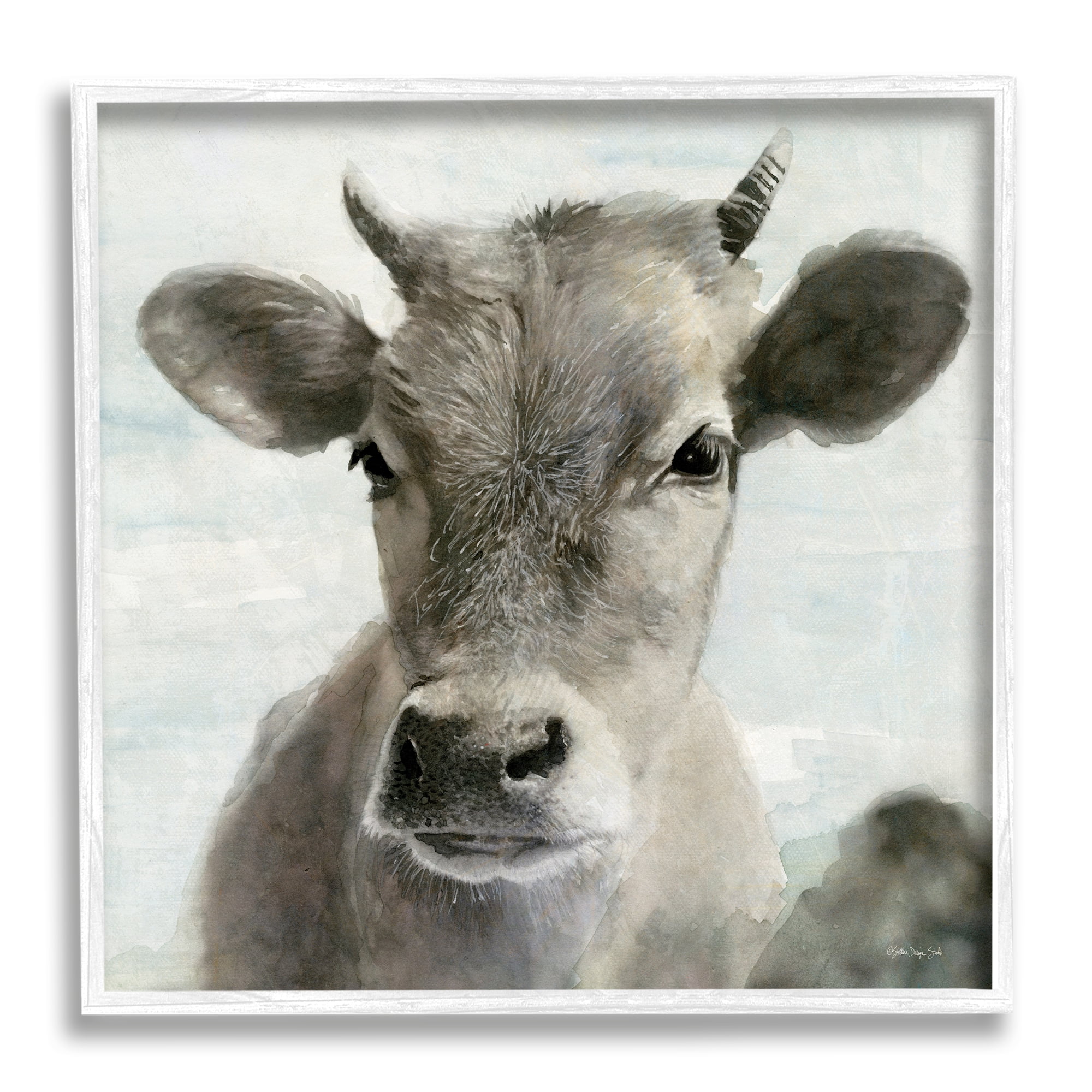 Stupell Country Calf Farmhouse Portrait Animals & Insects Painting White Framed Art Print Wall Art