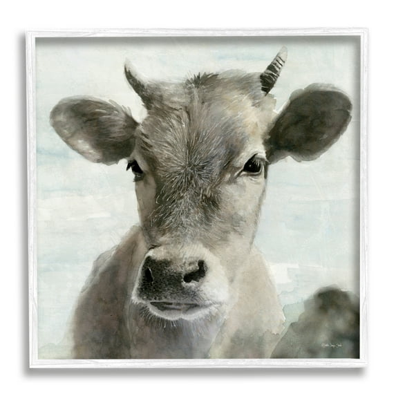 Stupell Country Calf Farmhouse Portrait Animals & Insects Painting White Framed Art Print Wall Art