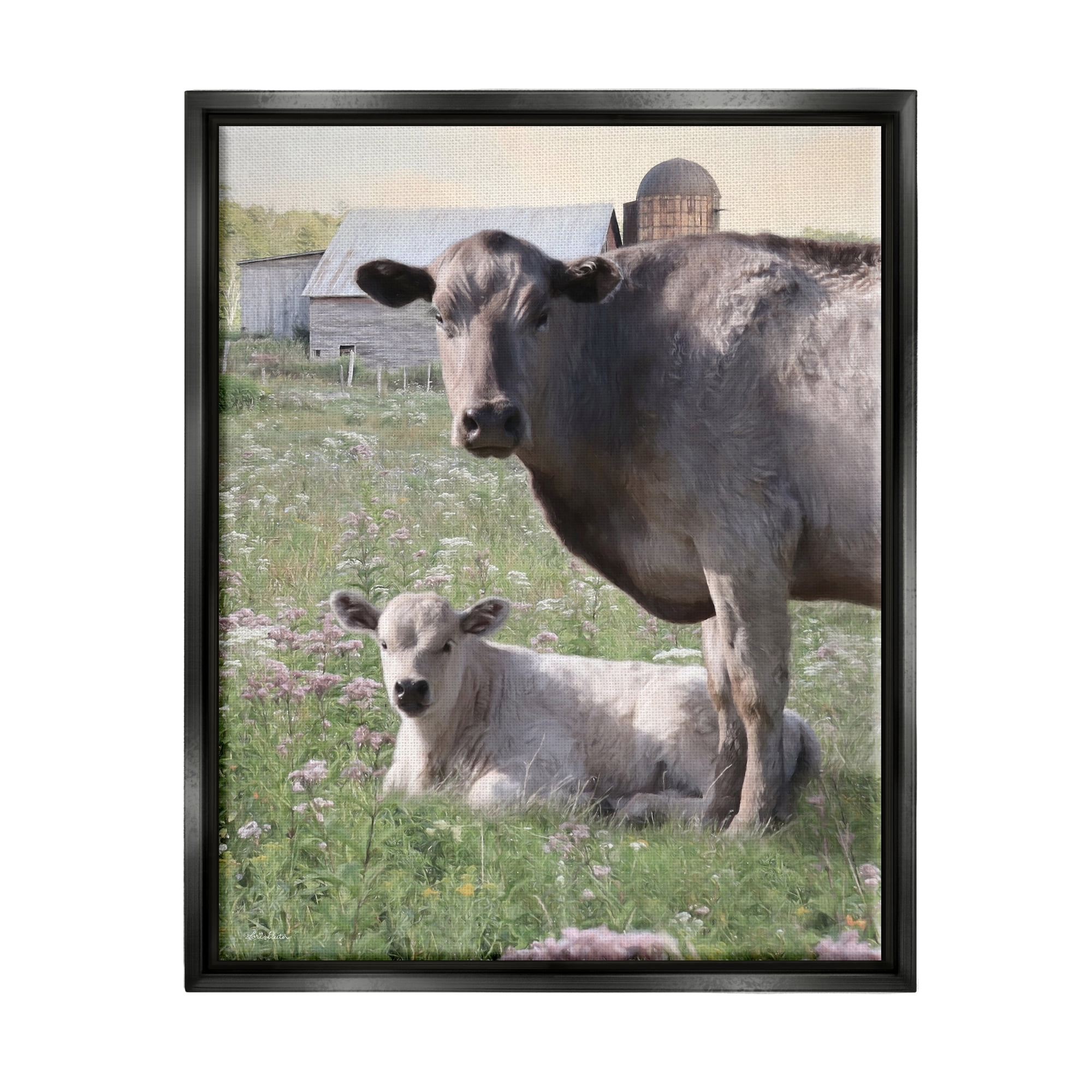 Stupell Country Cattle & Calf Farm Meadow Animals & Insects Photography Black Floater Framed Art Print Wall Art