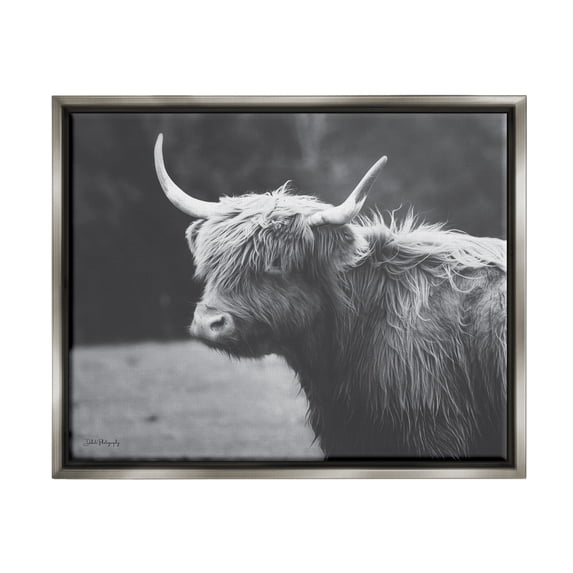 Stupell Country Cattle Highland Farm Animal Animals & Insects Photography Gray Floater Framed Art Print Wall Art