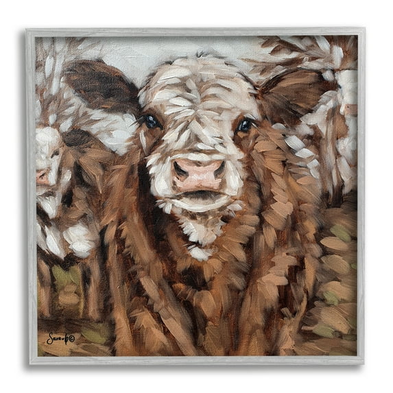 Stupell Country Cattle Traditional Painting Animals & Insects Painting Gray Framed Art Print Wall Art