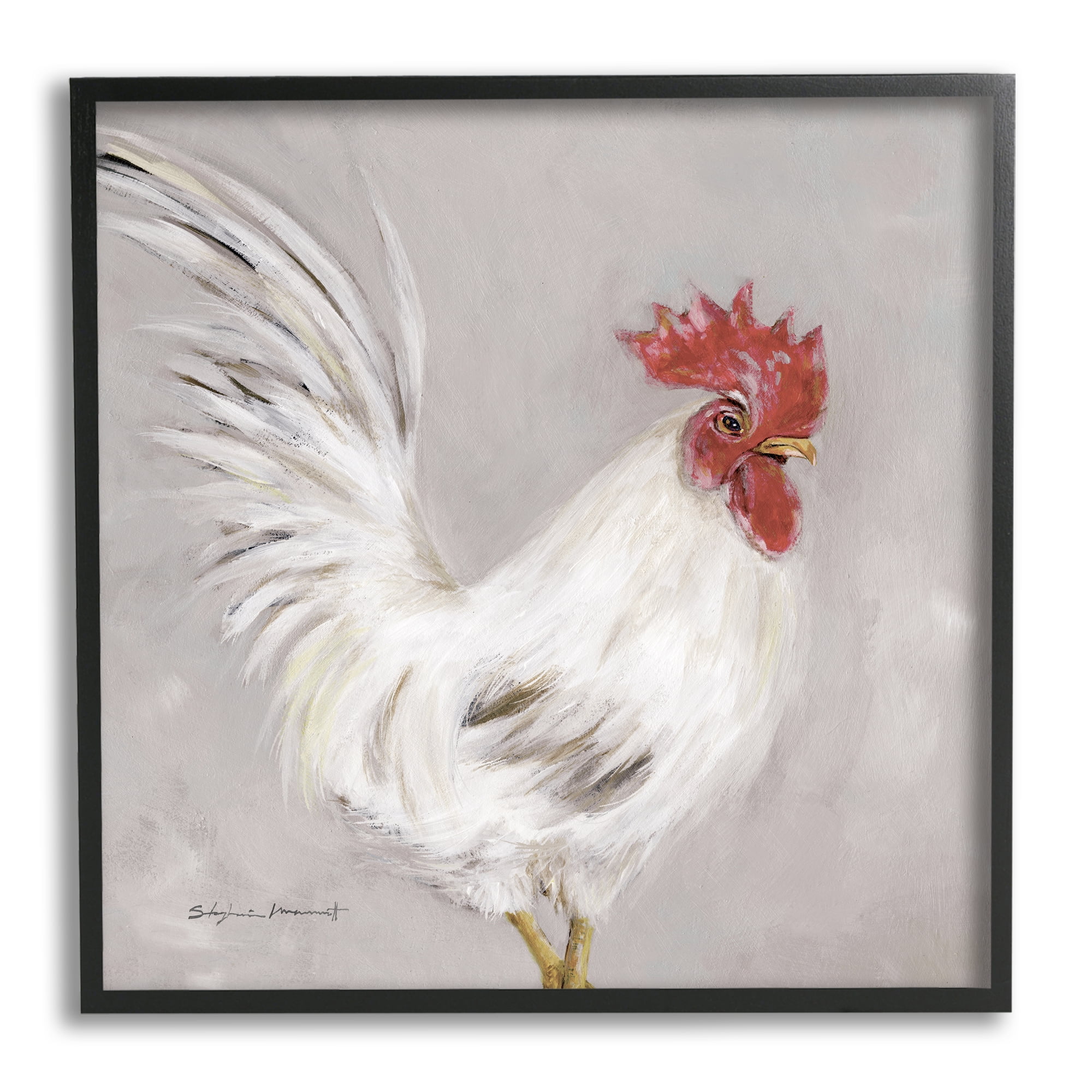Country Chicken Hen Portrait in Black Frame, 17 x 17