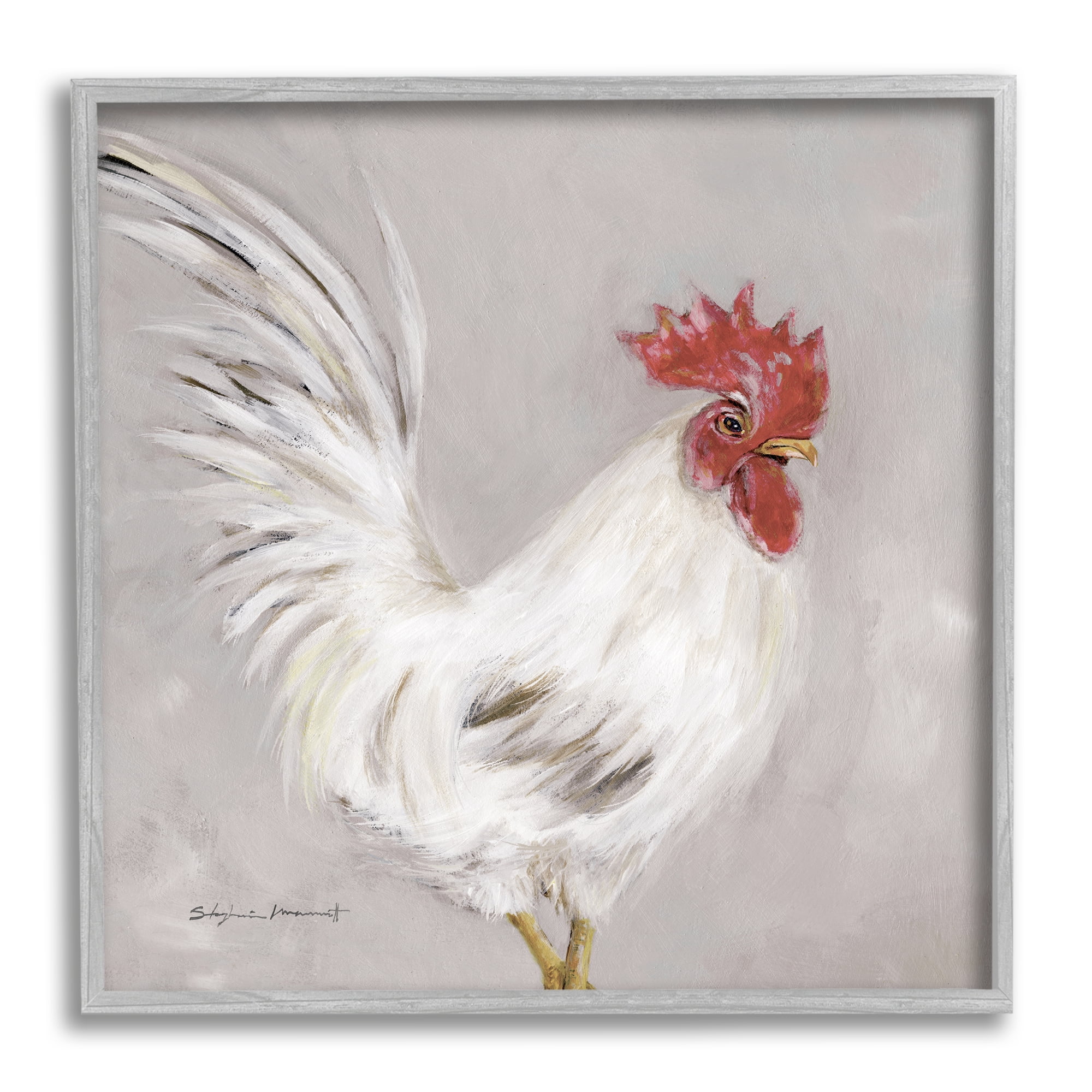 Stupell Country Chicken Hen Portrait Animals & Insects Painting Gray Framed Art Print Wall Art