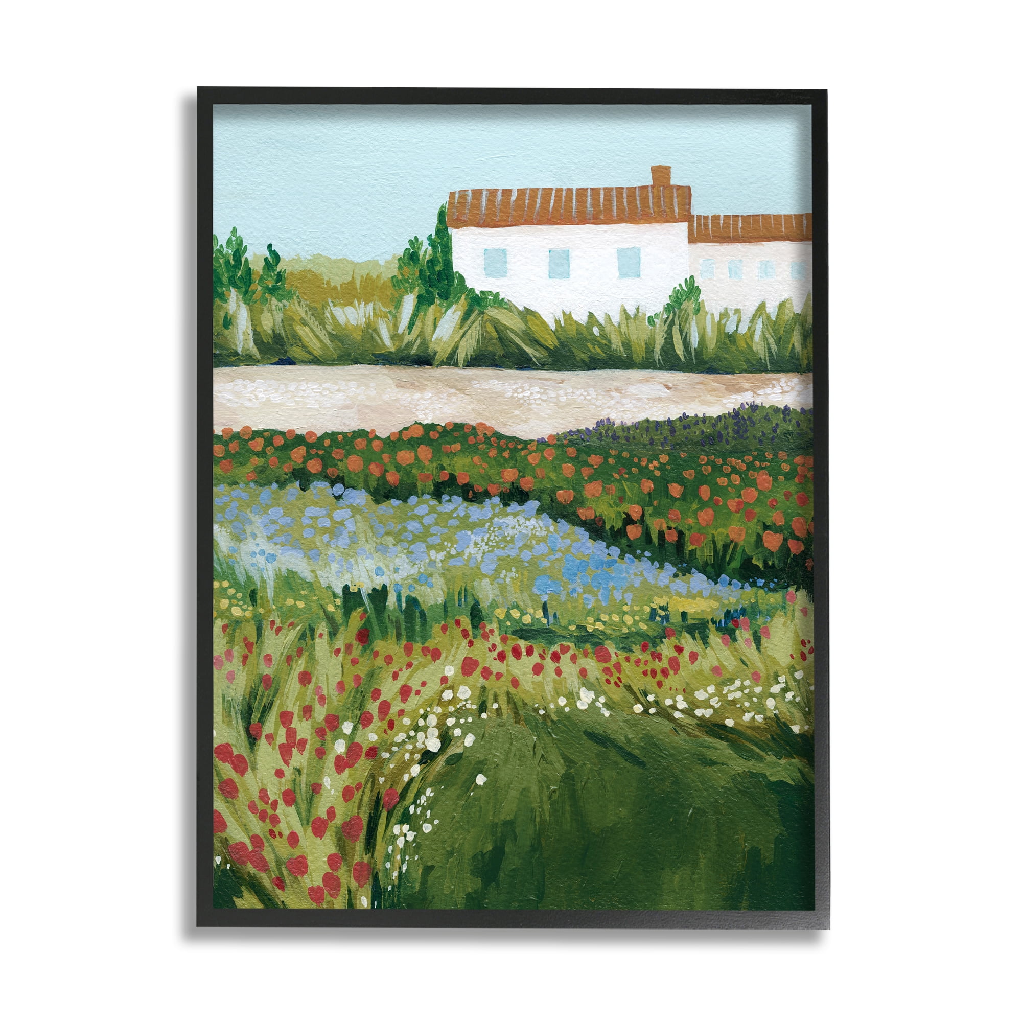 Stupell Country Cottage Meadow Road Landscape Painting Black Framed Art Print Wall Art