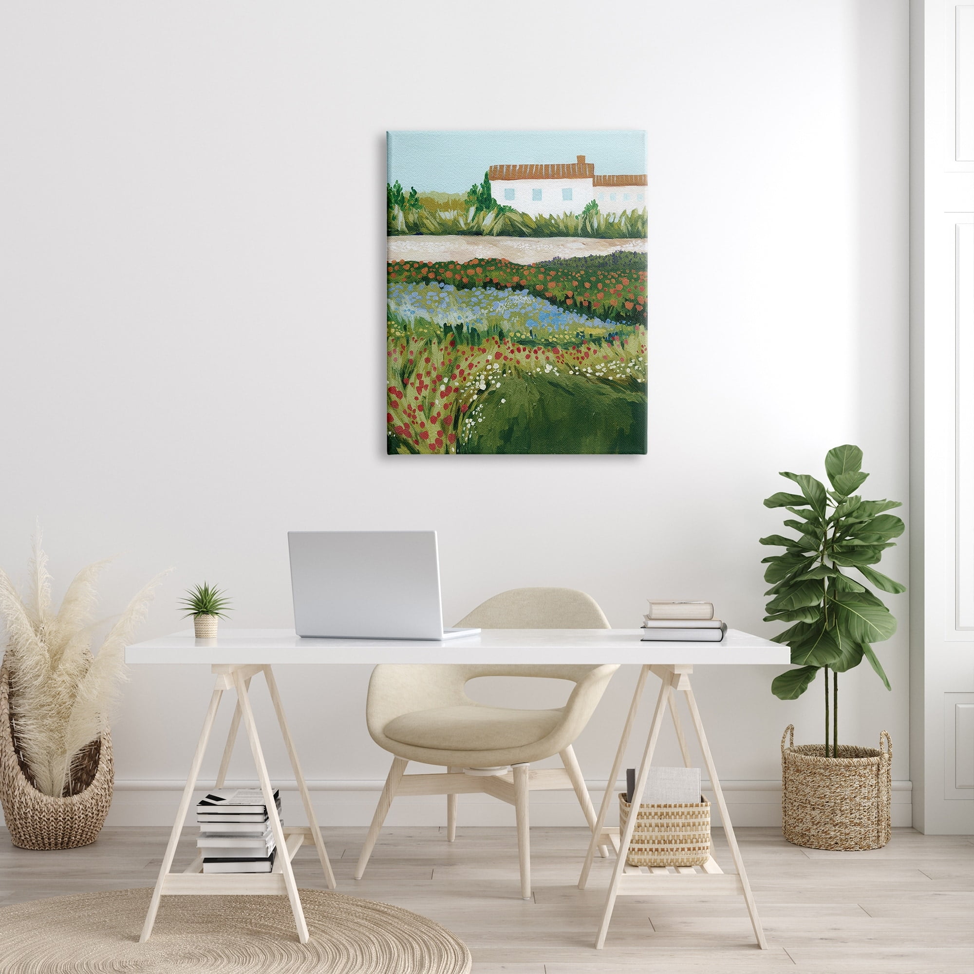 Stupell Country Cottage Meadow Road Landscape Painting Gallery Wrapped Canvas Print Wall Art