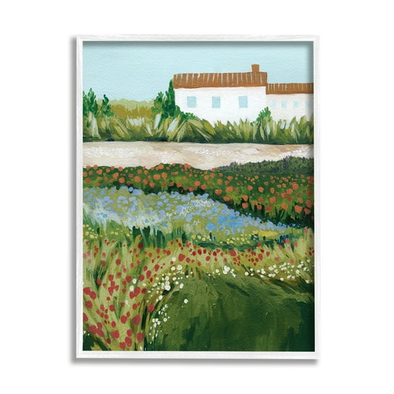 Stupell Country Cottage Meadow Road Landscape Painting White Framed Art Print Wall Art