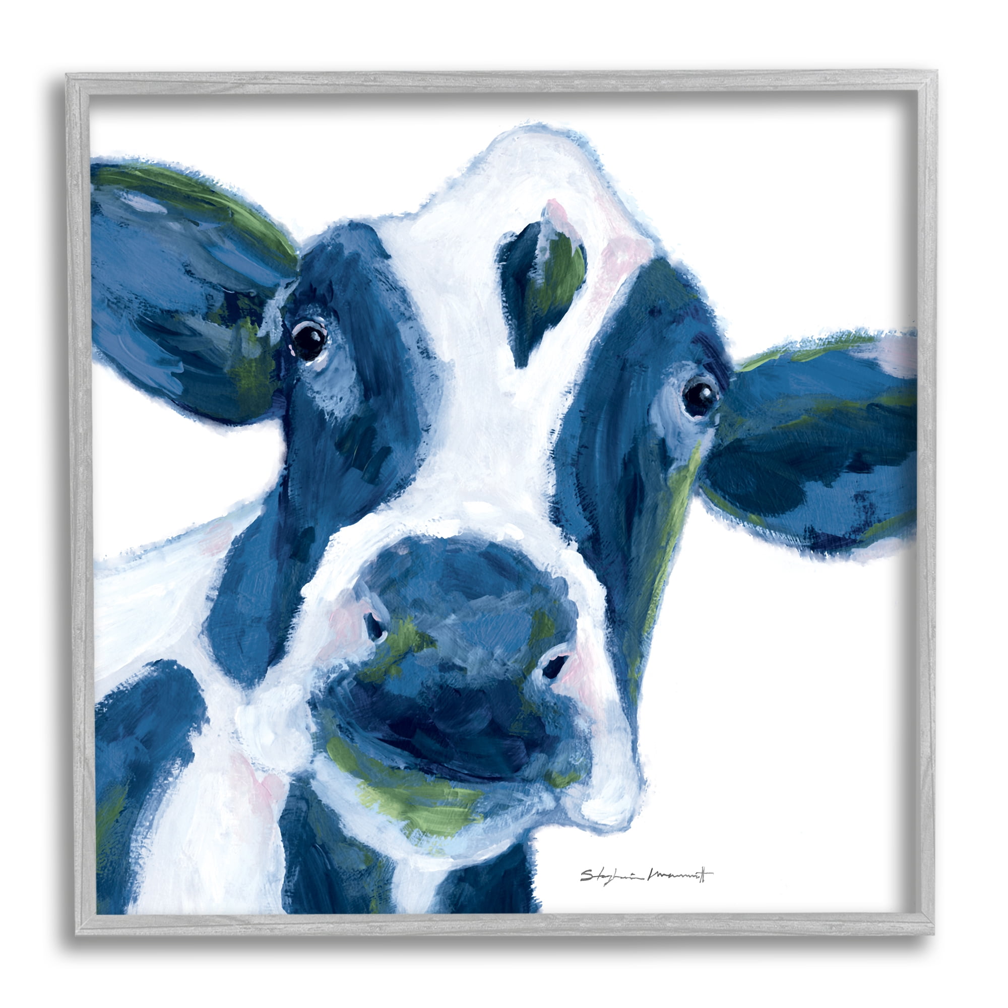 Stupell Country Cow Face Farm Animal Animals & Insects Painting Gray Framed Art Print Wall Art