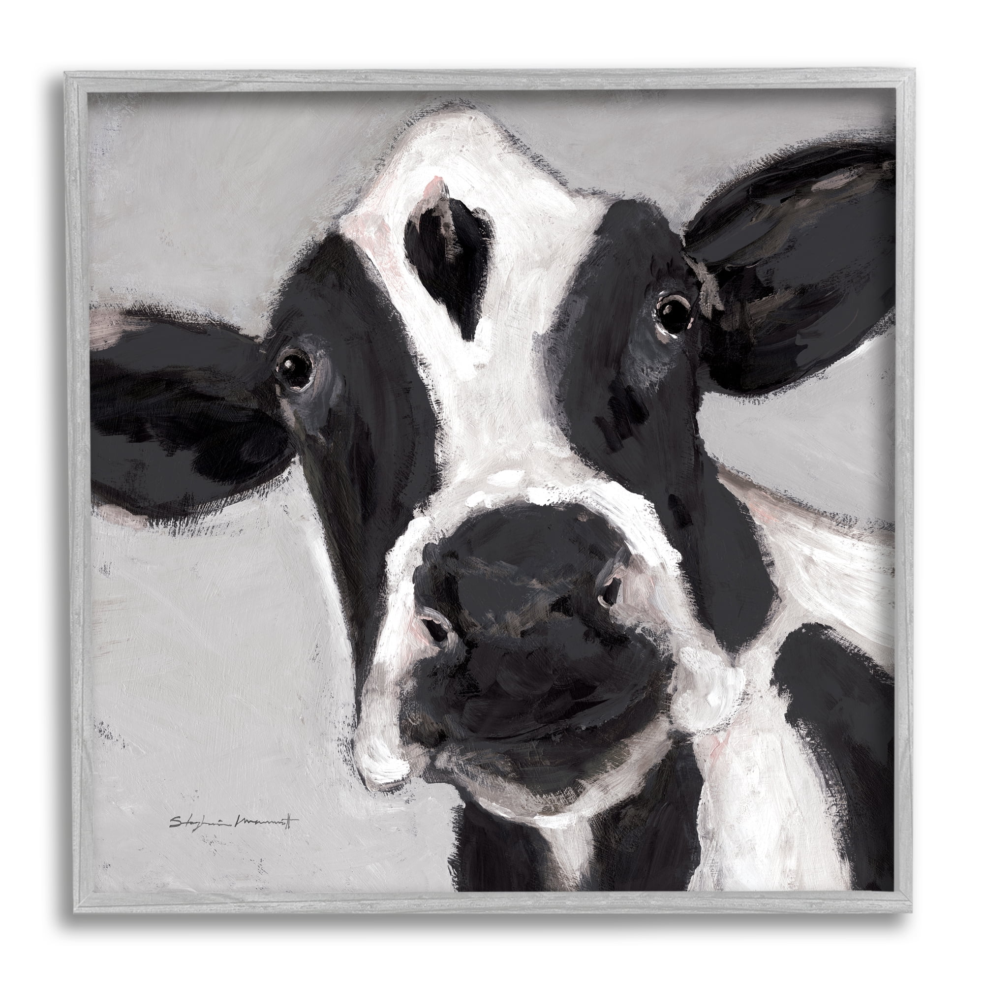 Stupell Country Cow Farmhouse Portrait Animals & Insects Painting Gray Framed Art Print Wall Art