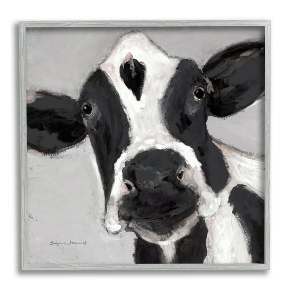 Stupell Country Cow Farmhouse Portrait Animals & Insects Painting Gray Framed Art Print Wall Art