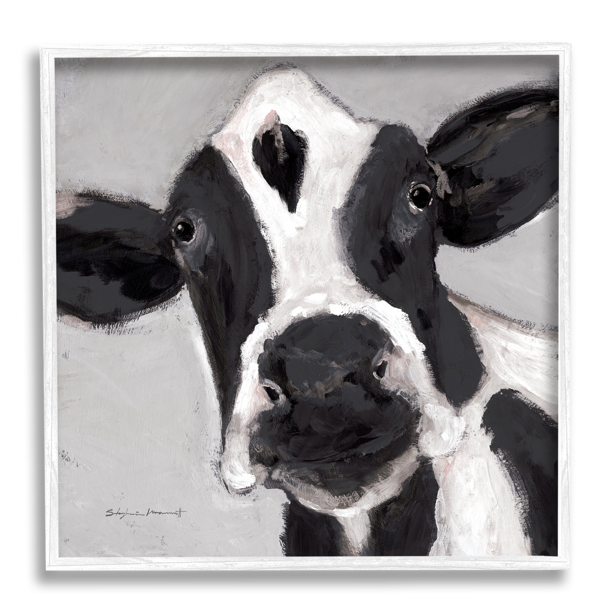Stupell Country Cow Farmhouse Portrait Animals & Insects Painting White Framed Art Print Wall Art