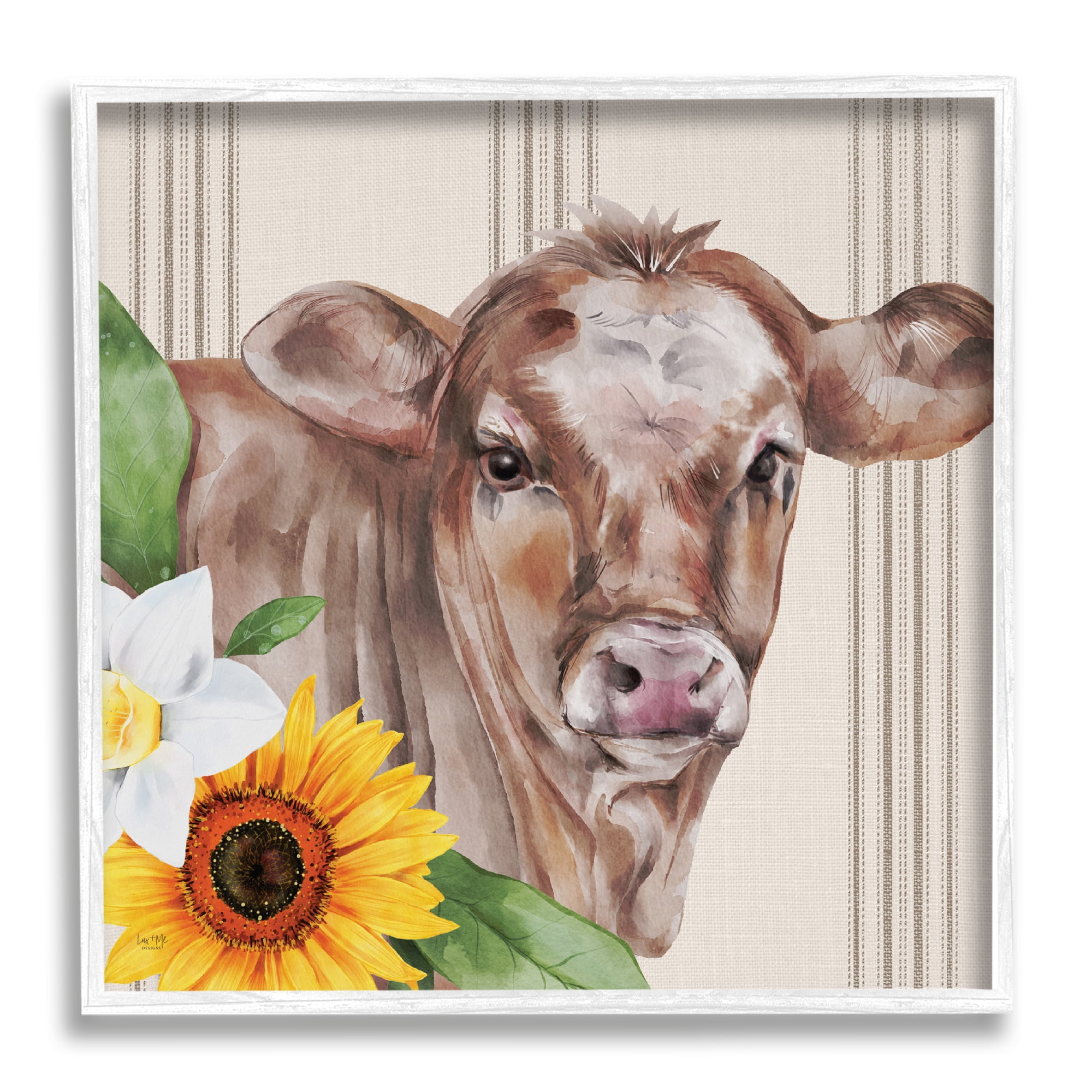 Stupell Country Cow Floral Blooms Pattern Animals & Insects Painting White Framed Art Print Wall Art