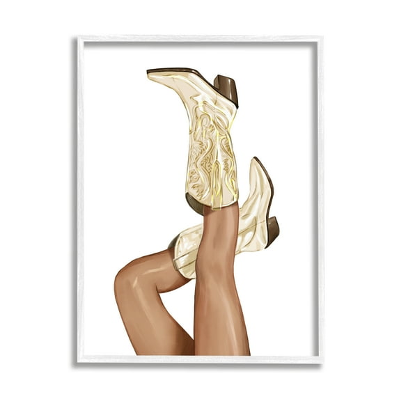 Stupell Country Cowgirl Boots Fashion Beauty & Fashion Painting White Framed Art Print Wall Art