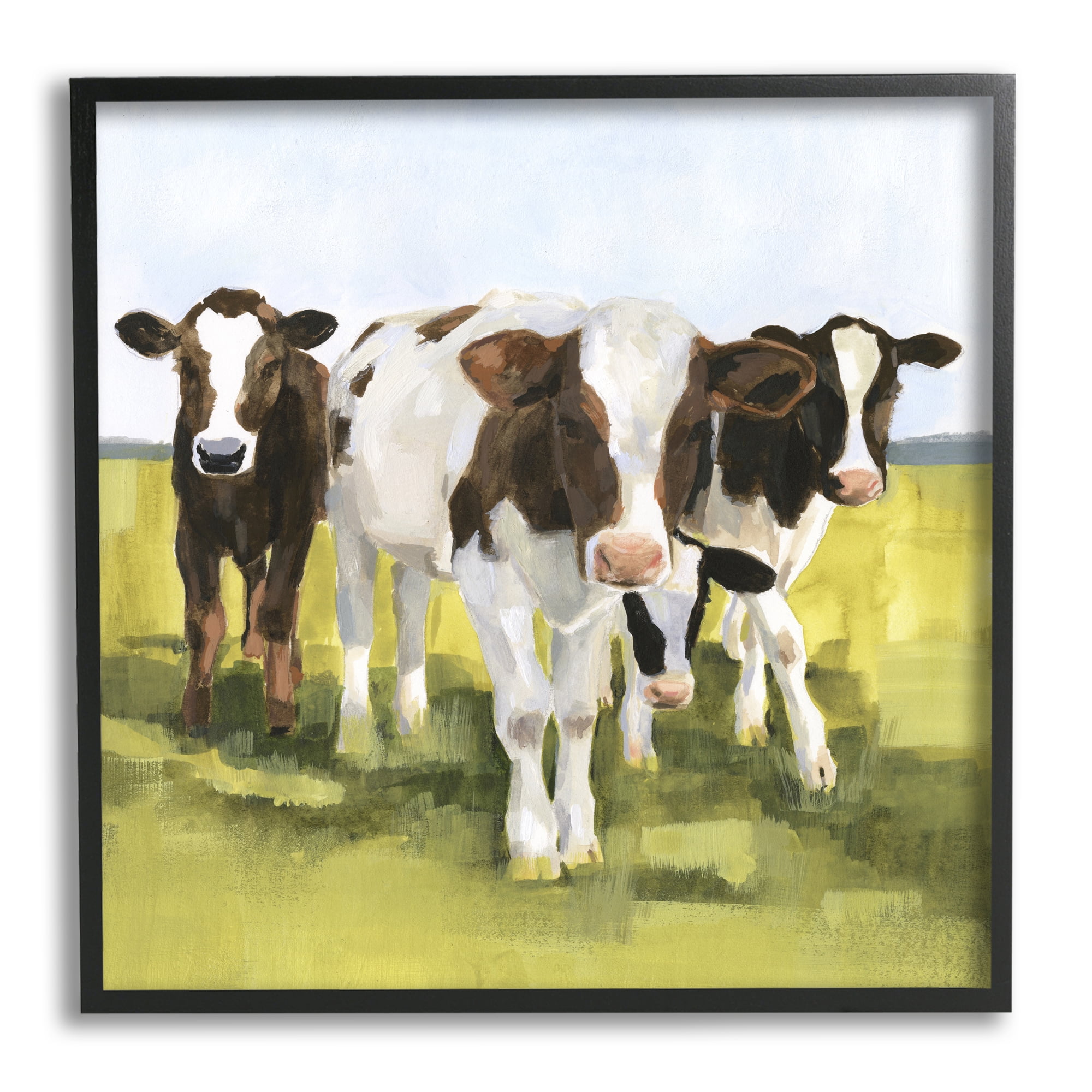 Stupell Country Cows Rural Painting Animals & Insects Painting Black Framed Art Print Wall Art