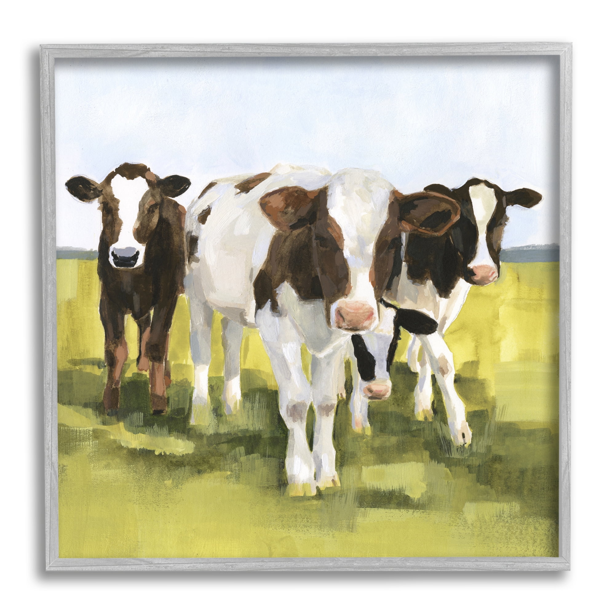 Stupell Country Cows Rural Painting Animals & Insects Painting Gray Framed Art Print Wall Art