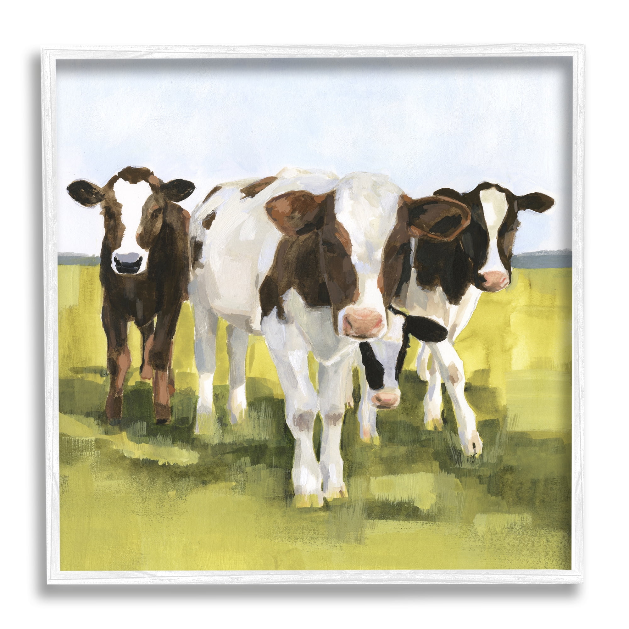 Stupell Country Cows Rural Painting Animals & Insects Painting White Framed Art Print Wall Art
