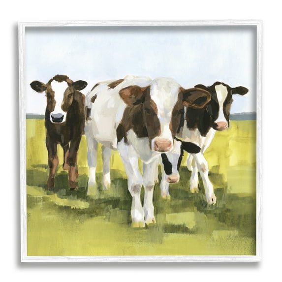Stupell Country Cows Rural Painting Animals & Insects Painting White Framed Art Print Wall Art