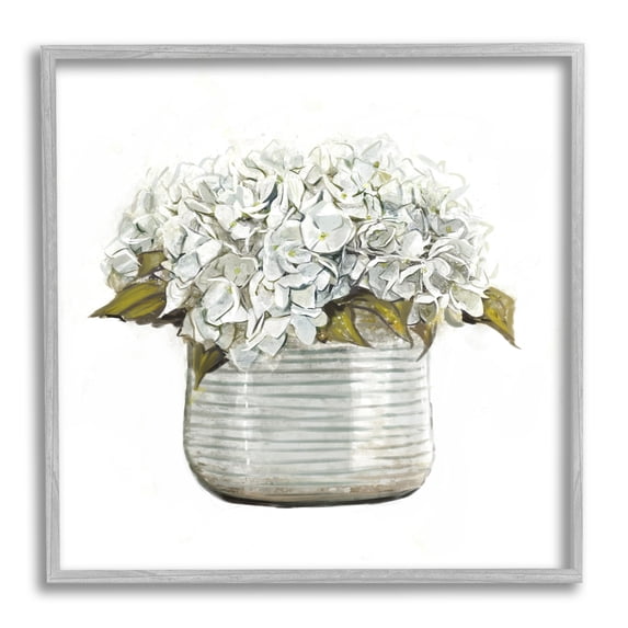 Stupell Country Floral Planter Blooms Botanical & Floral Painting Gray Framed Art Print Wall Art