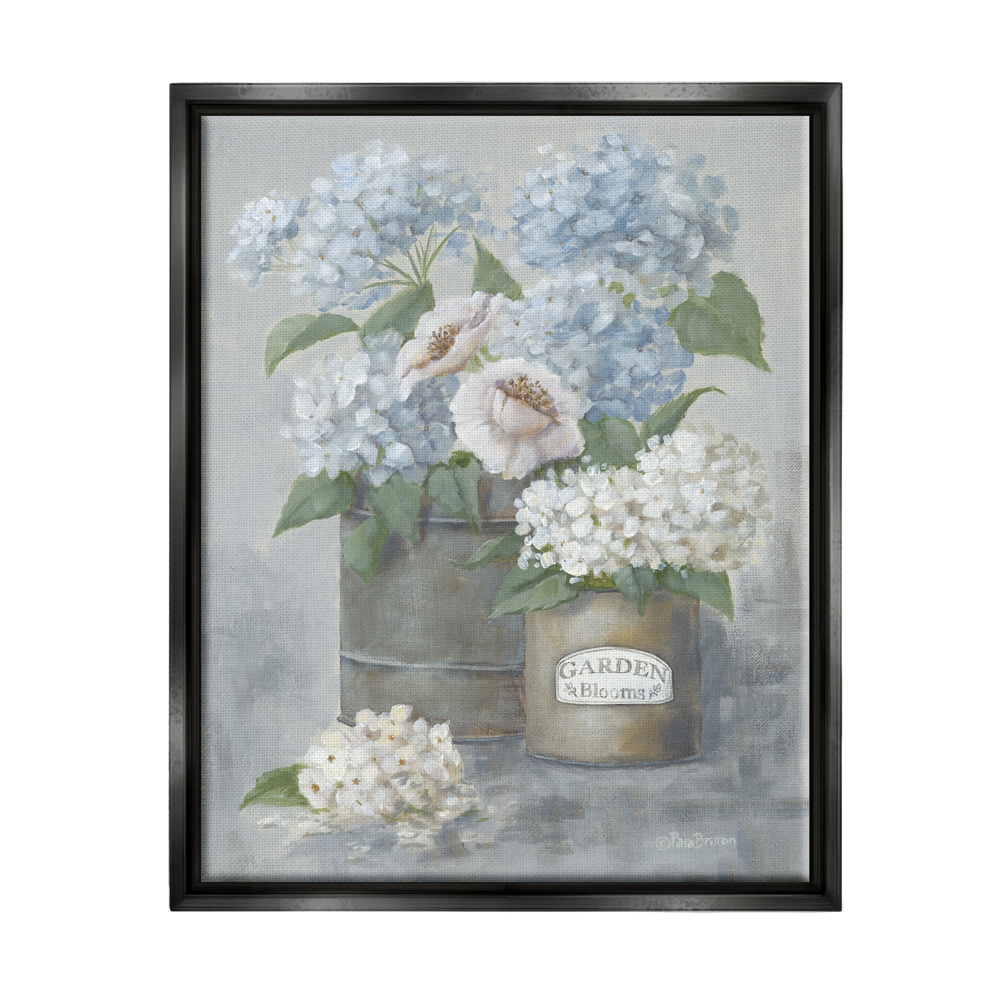 Stupell Country Garden Blooms Hydrangeas Botanical & Floral Painting Black Floater Framed Art Print Wall Art