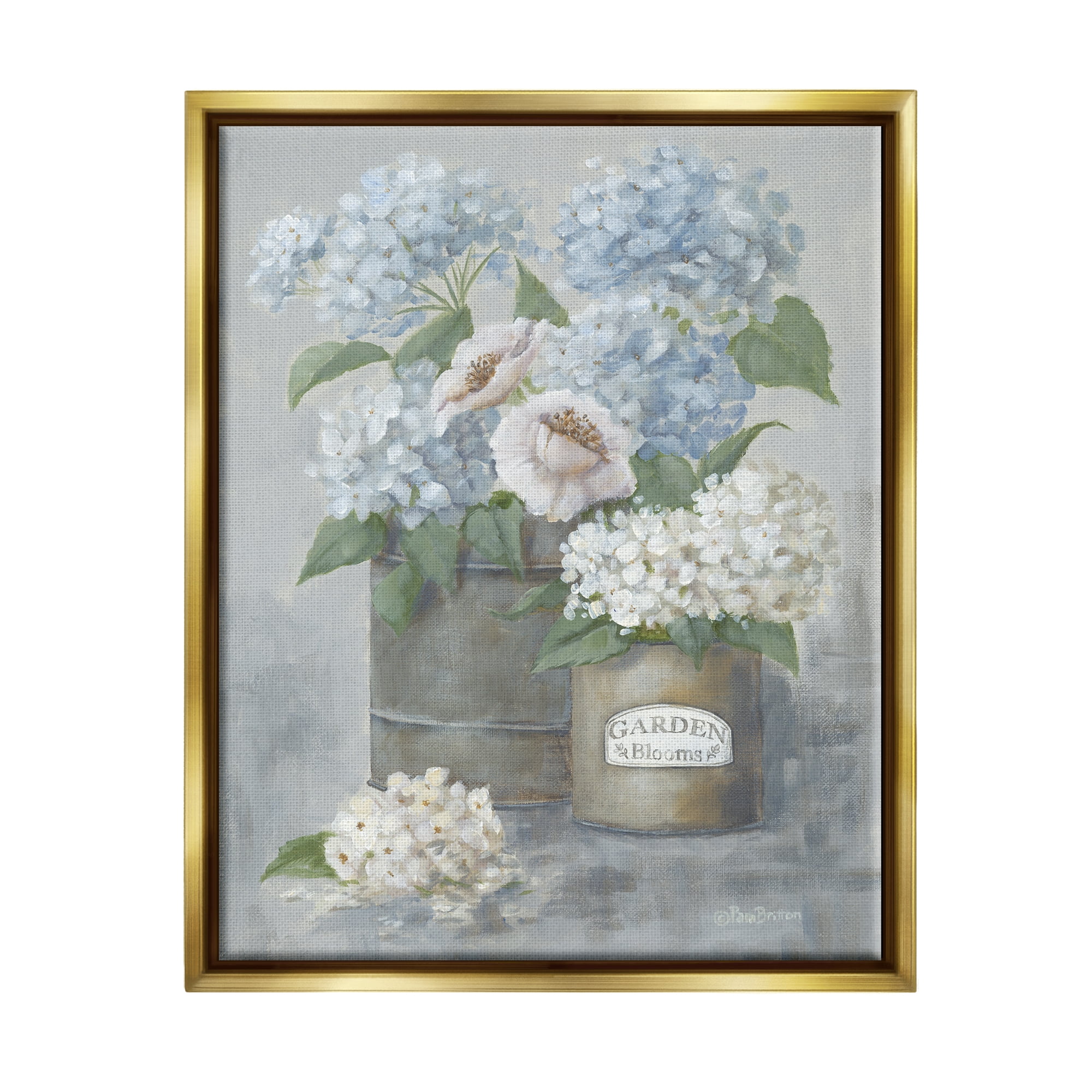 Stupell Country Garden Blooms Hydrangeas Botanical & Floral Painting Gold Floater Framed Art Print Wall Art