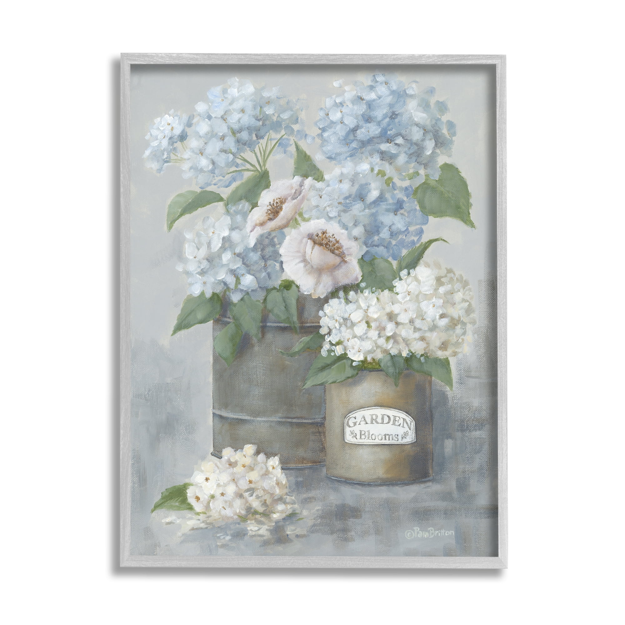 Stupell Country Garden Blooms Hydrangeas Botanical & Floral Painting Gray Framed Art Print Wall Art