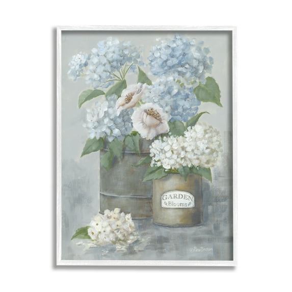 Stupell Country Garden Blooms Hydrangeas Botanical & Floral Painting White Framed Art Print Wall Art