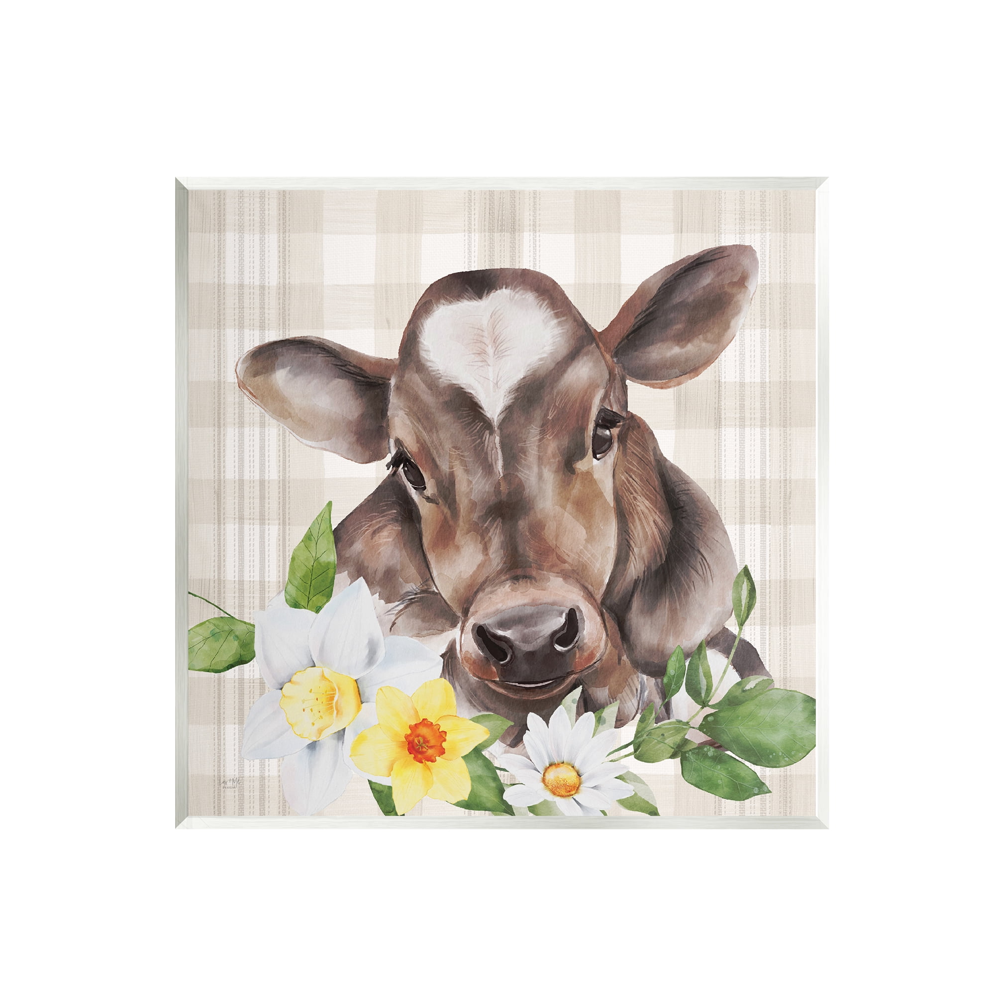 Stupell Country Gingham Floral Cow Animals & Insects Painting Wall Plaque Unframed Art Print Wall Art