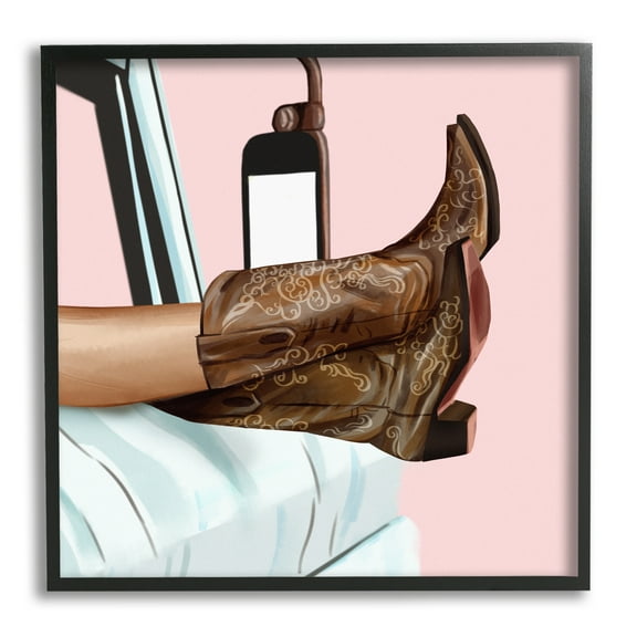 Stupell Country Girl Cowboy Boots Car Beauty & Fashion Painting Black Framed Art Print Wall Art