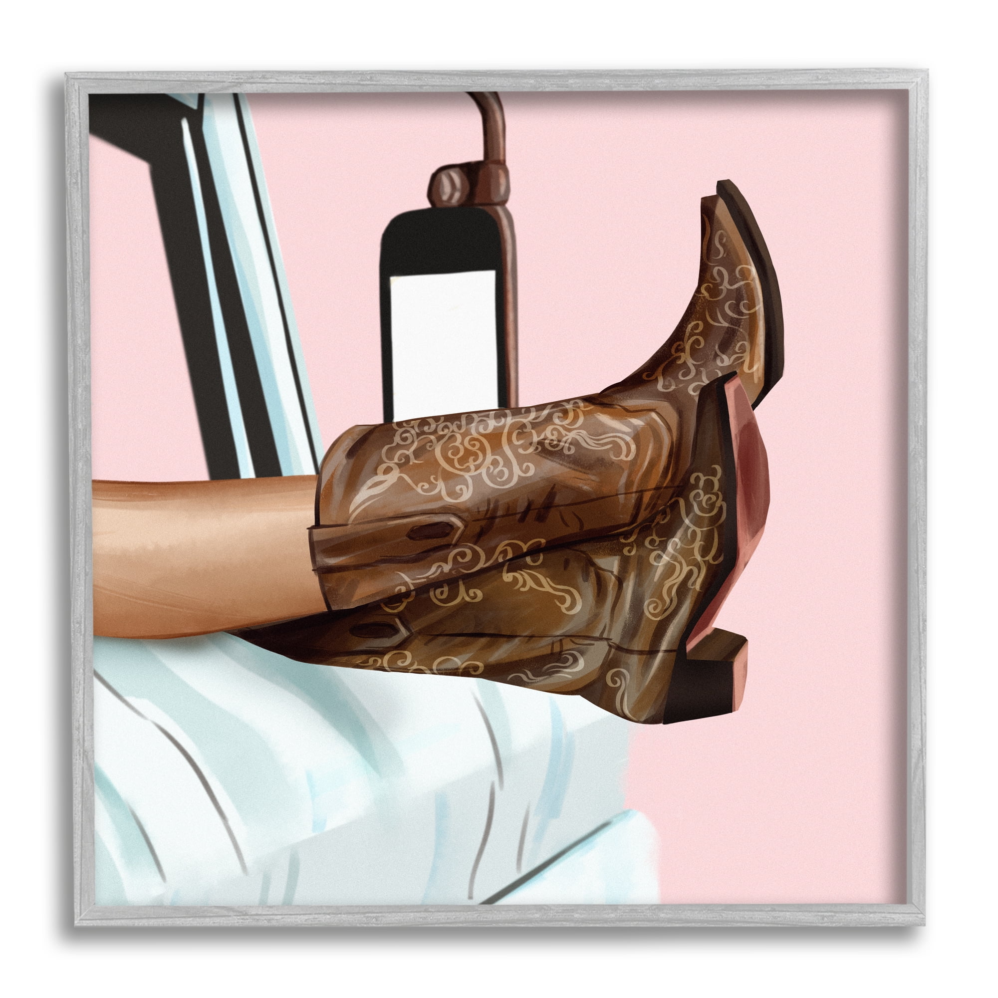 Stupell Country Girl Cowboy Boots Car Beauty & Fashion Painting Gray Framed Art Print Wall Art