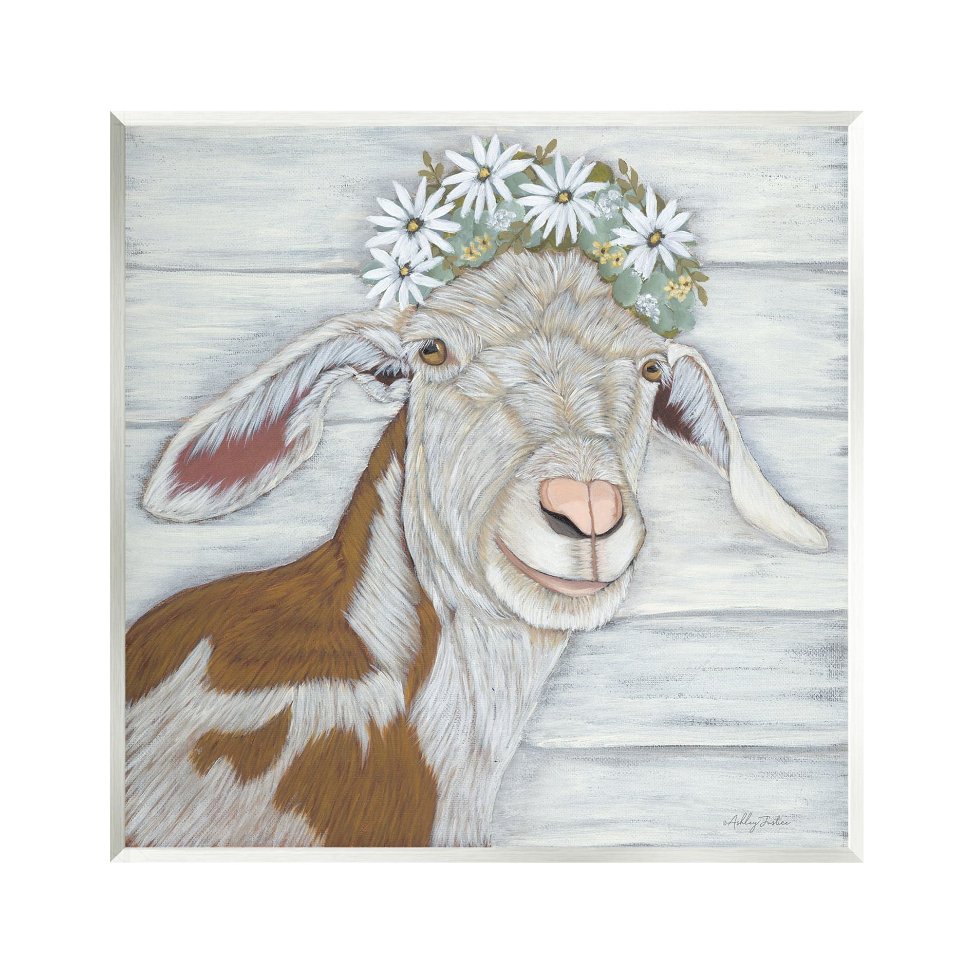 Stupell Country Goat Daisy Flower Crown Animals & Insects Painting Wall Plaque Unframed Art Print Wall Art