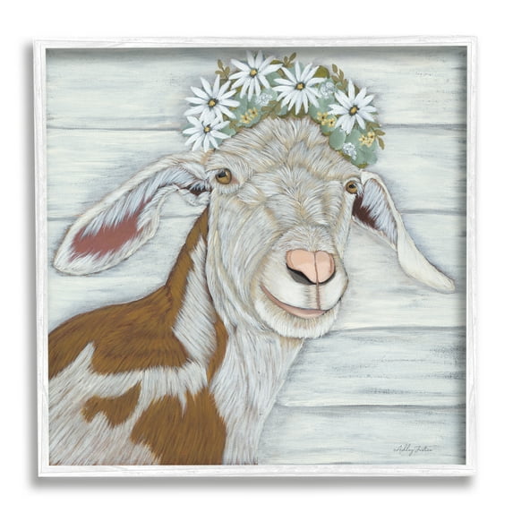 Stupell Country Goat Daisy Flower Crown Animals & Insects Painting White Framed Art Print Wall Art