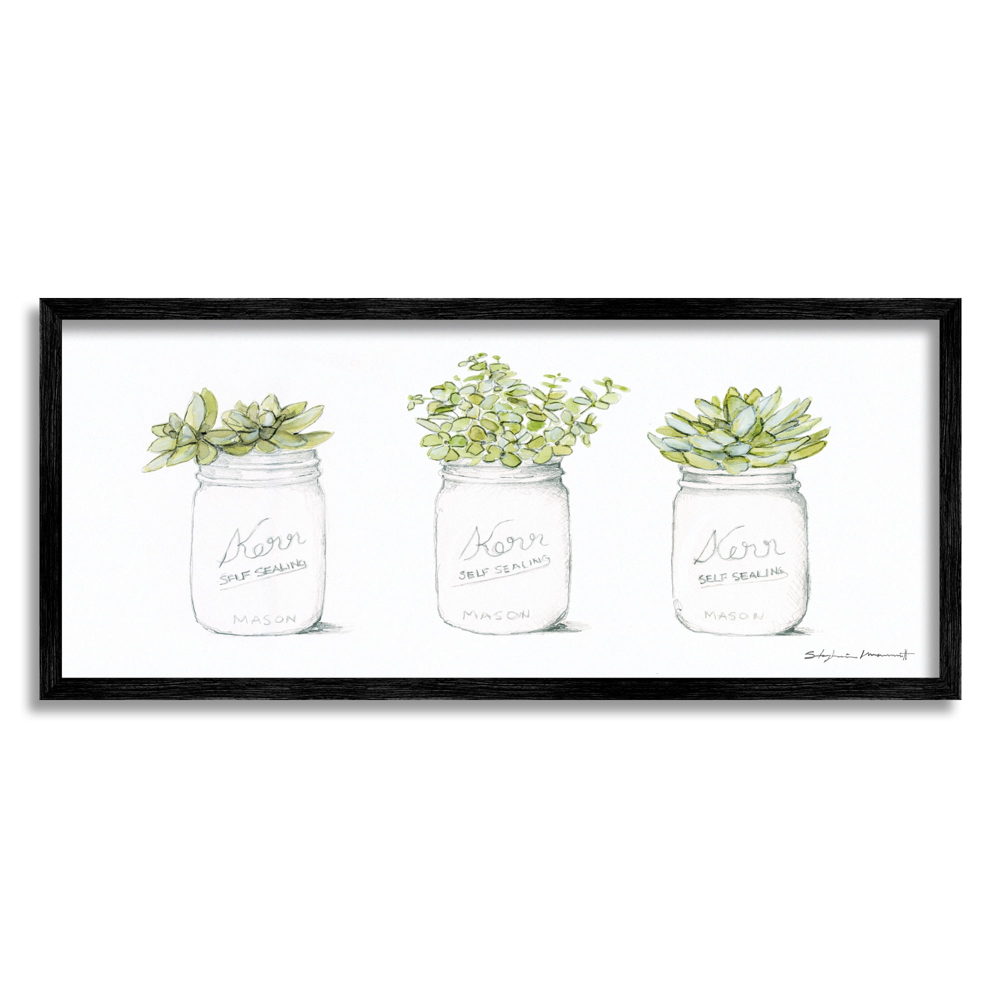 Stupell Country Greenery Succulent Jars Botanical & Floral Painting Black Framed Art Print Wall Art
