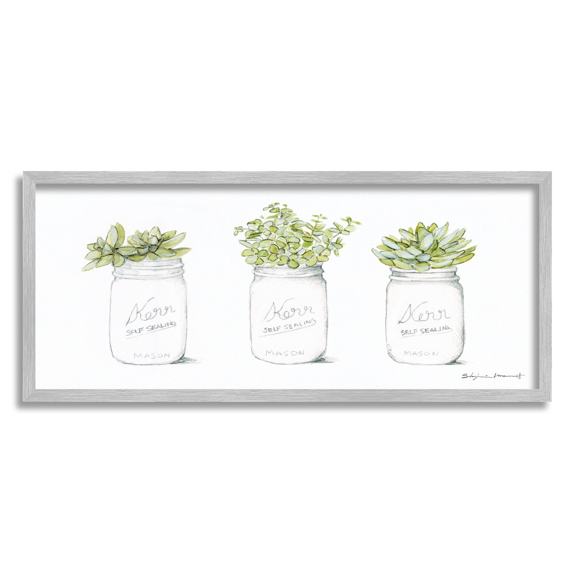 Stupell Country Greenery Succulent Jars Botanical & Floral Painting Gray Framed Art Print Wall Art