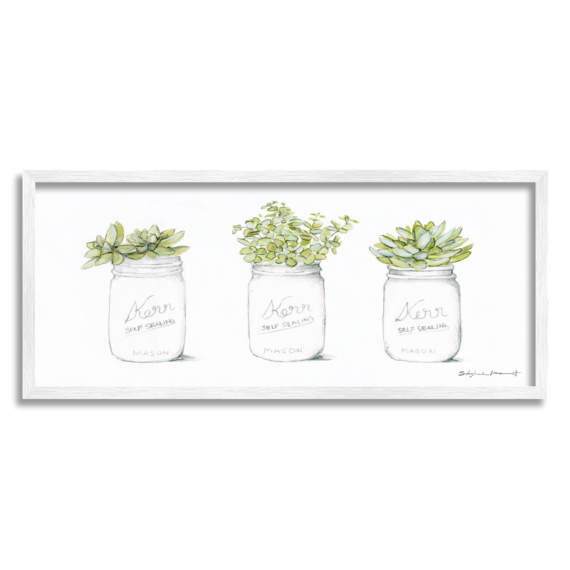 Stupell Country Greenery Succulent Jars Botanical & Floral Painting White Framed Art Print Wall Art
