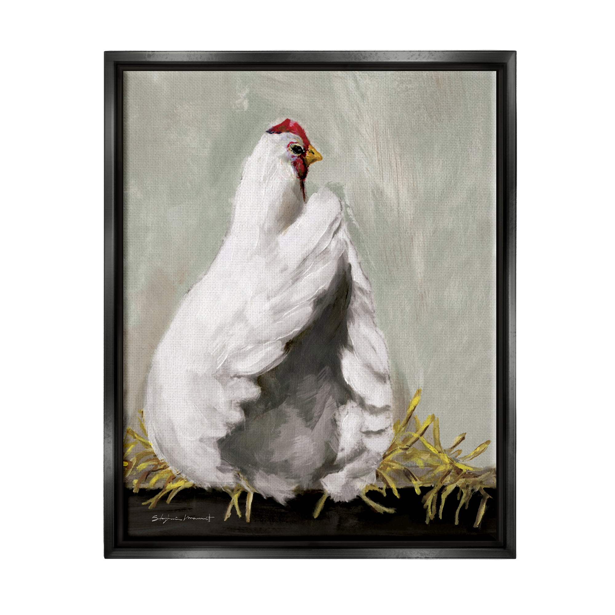 Stupell Country Hen Farm Animal Animals & Insects Painting Black Floater Framed Art Print Wall Art