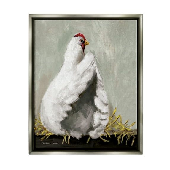 Stupell Country Hen Farm Animal Animals & Insects Painting Gray Floater Framed Art Print Wall Art