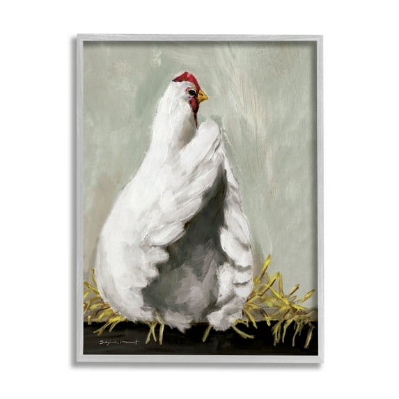 Stupell Country Hen Farm Animal Animals & Insects Painting Gray Framed Art Print Wall Art