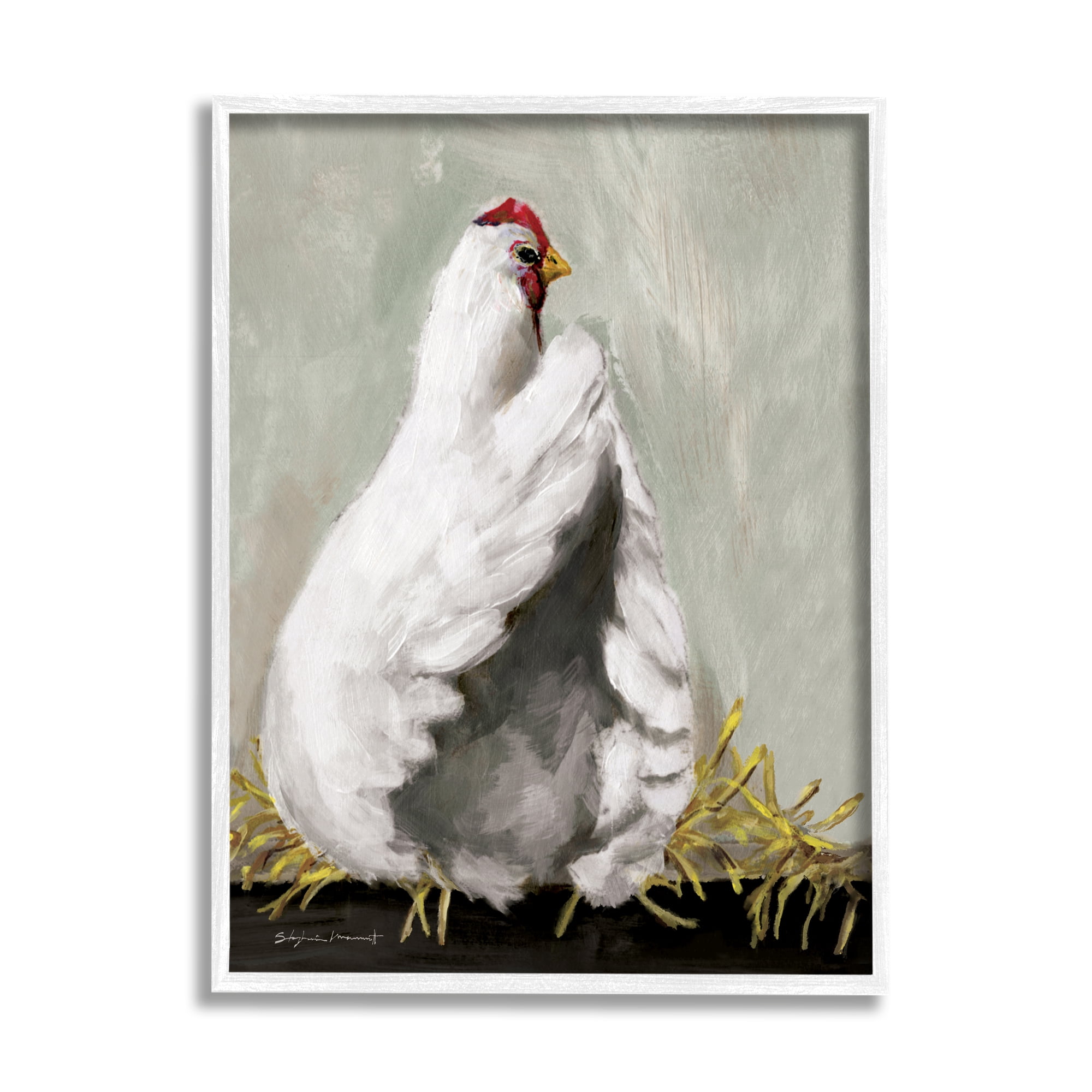Stupell Country Hen Farm Animal Animals & Insects Painting White Framed Art Print Wall Art