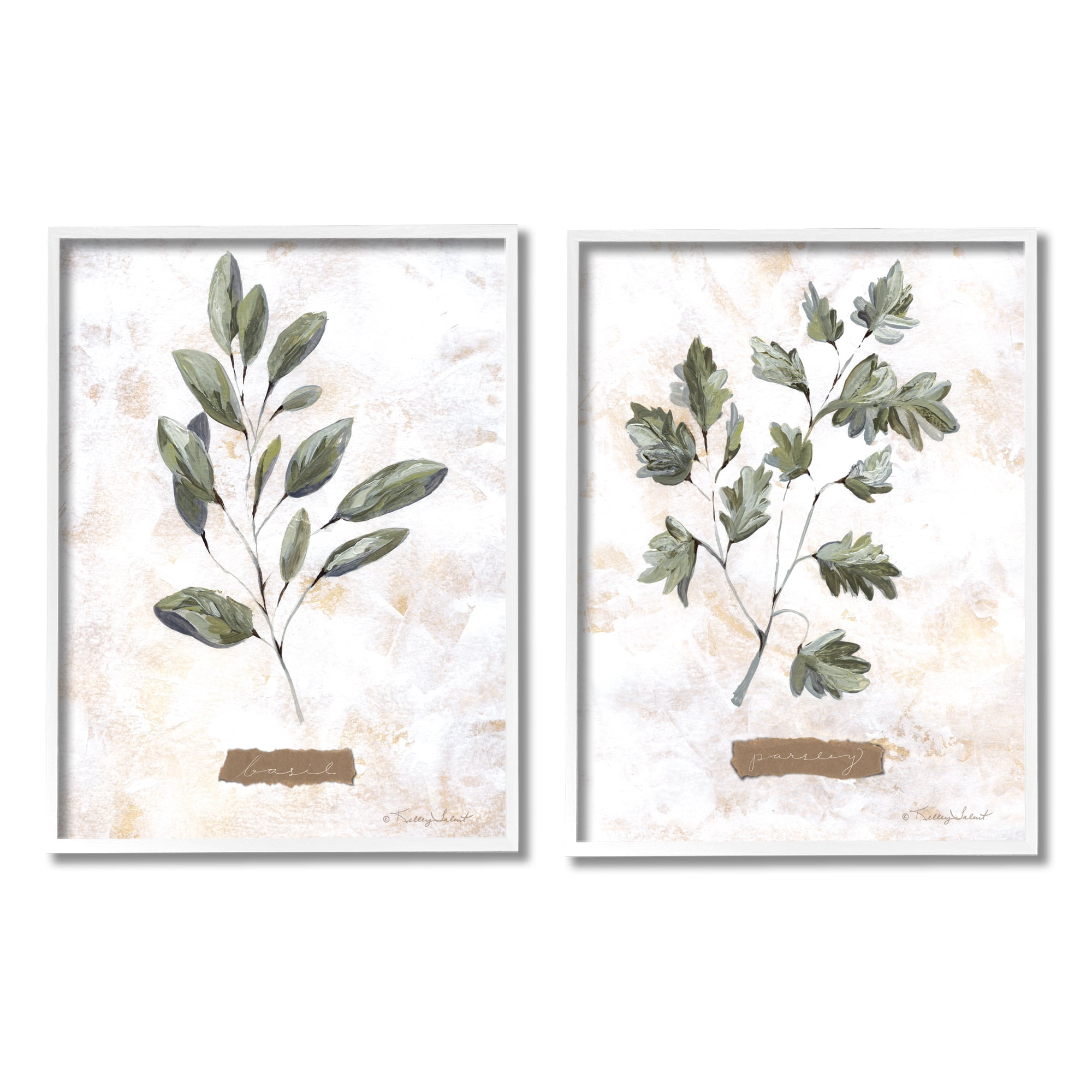 Stupell Country Herbs Basil Parsley Sprigs Botanical & Floral Painting White Framed Art Print Wall Art, Set of 2
