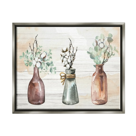 Stupell Country Herbs Vase Arrangement Botanical & Floral Painting Gray Floater Framed Art Print Wall Art