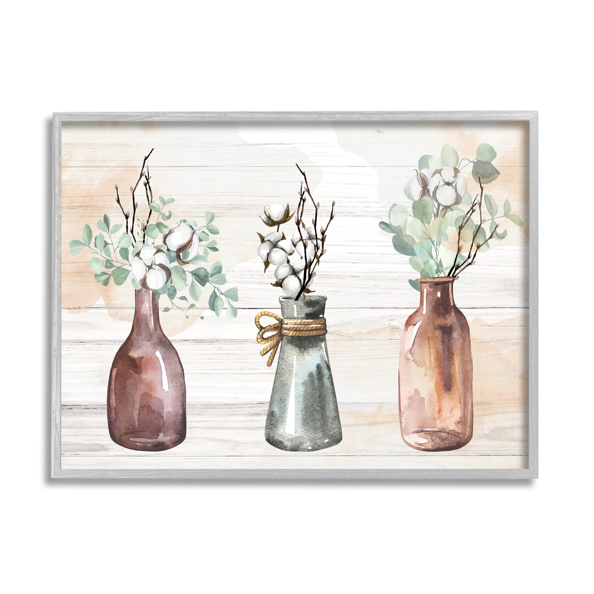 Stupell Country Herbs Vase Arrangement Botanical & Floral Painting Gray Framed Art Print Wall Art
