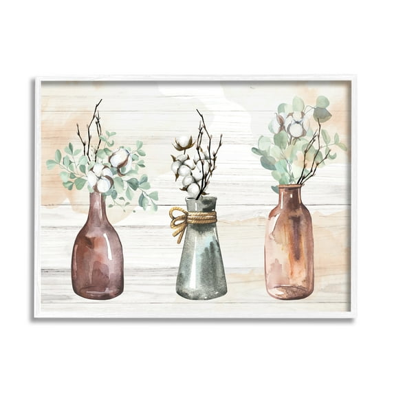 Stupell Country Herbs Vase Arrangement Botanical & Floral Painting White Framed Art Print Wall Art