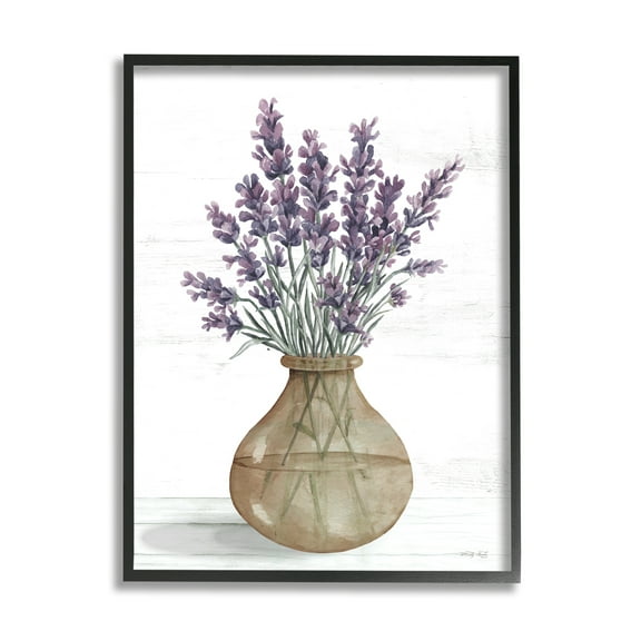 Stupell Country Lavender Sprigs Vase Botanical & Floral Painting Black Framed Art Print Wall Art