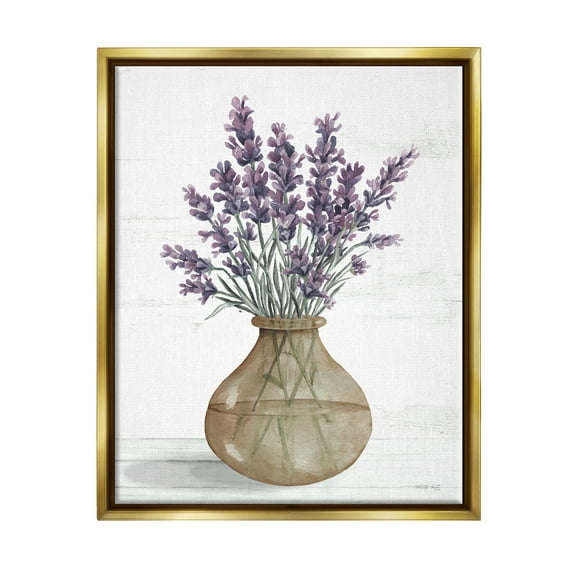 Stupell Country Lavender Sprigs Vase Botanical & Floral Painting Gold Floater Framed Art Print Wall Art