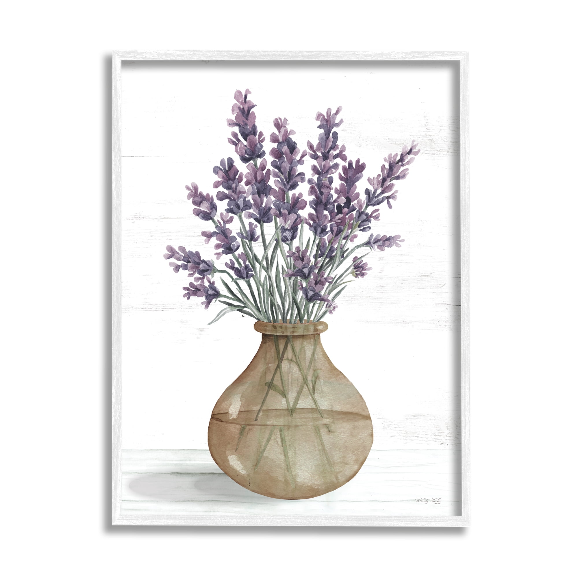 Stupell Country Lavender Sprigs Vase Botanical & Floral Painting White Framed Art Print Wall Art