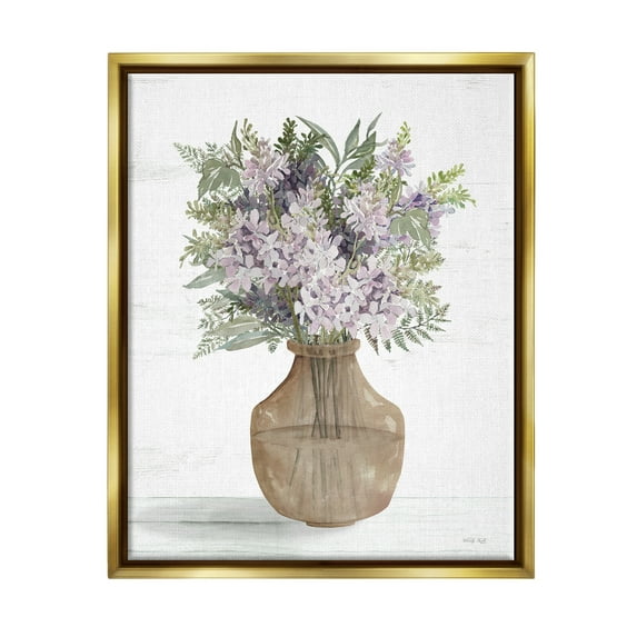Stupell Country Lilac Blooms Arrangement Botanical & Floral Painting Gold Floater Framed Art Print Wall Art