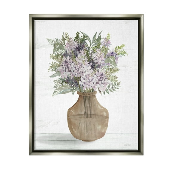 Stupell Country Lilac Blooms Arrangement Botanical & Floral Painting Gray Floater Framed Art Print Wall Art