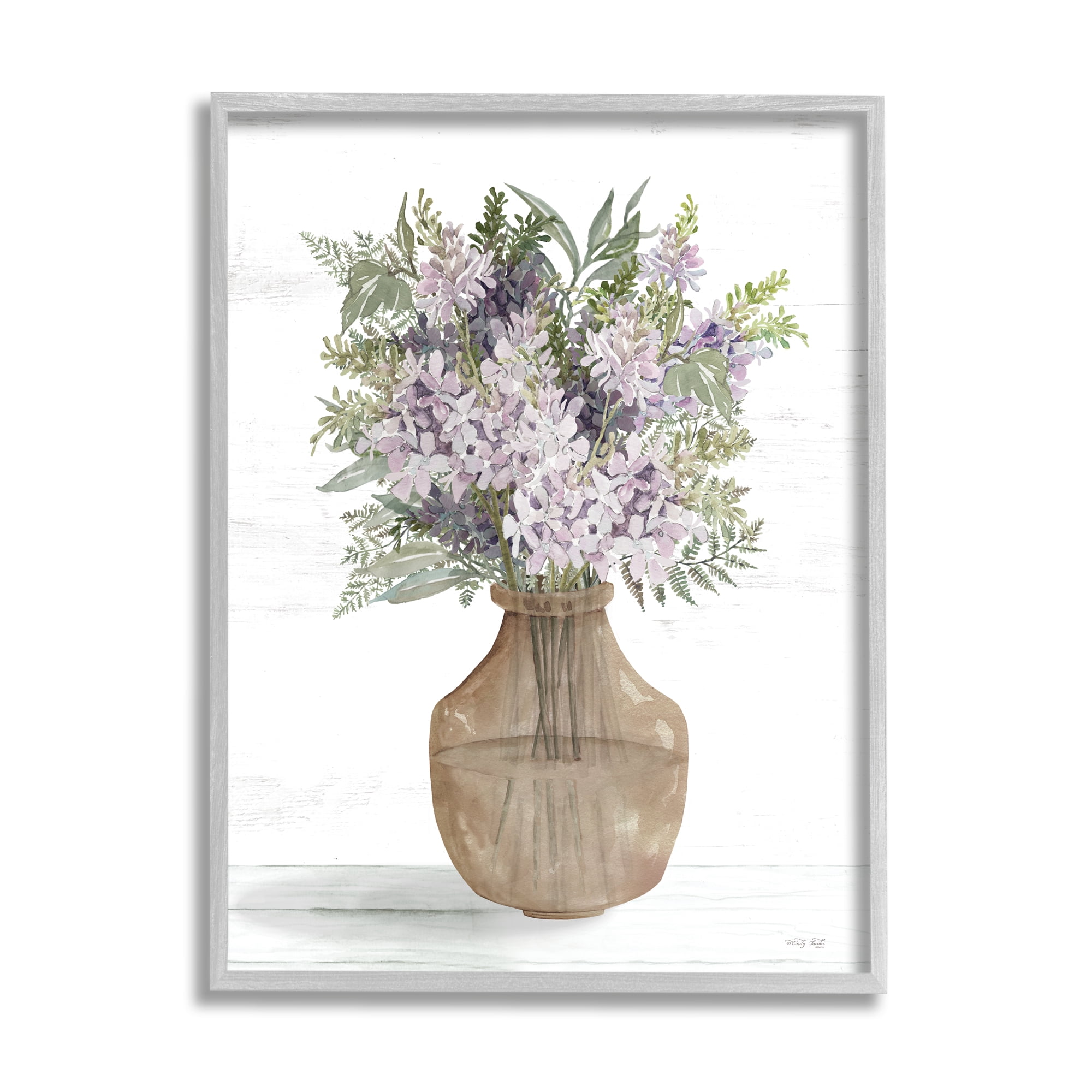 Stupell Country Lilac Blooms Arrangement Botanical & Floral Painting Gray Framed Art Print Wall Art