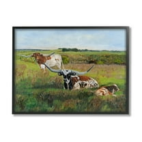 Stupell Country Pasture Longhorn Cattle Animals & Insects Painting Black Framed Art Print Wall Art