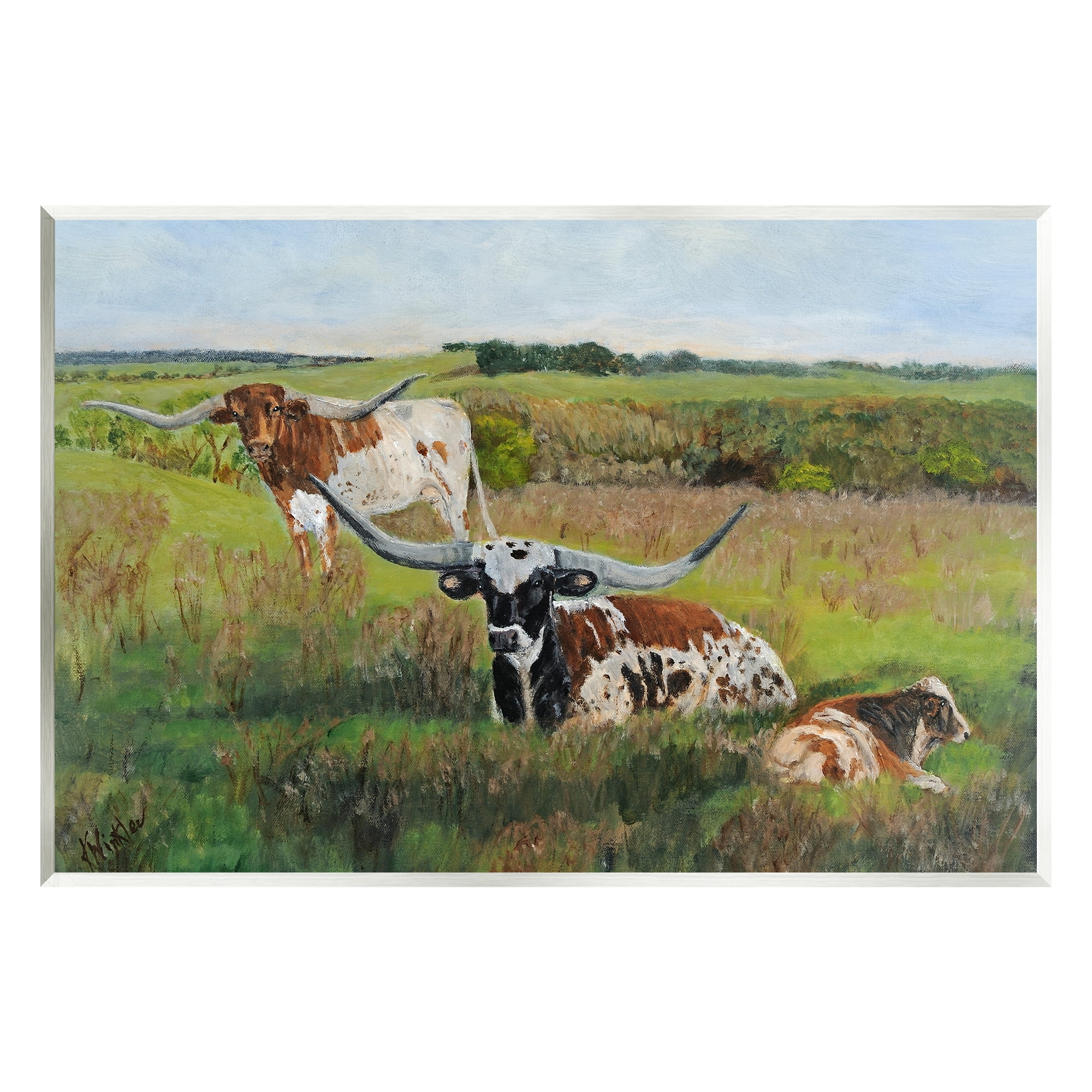 Stupell Country Pasture Longhorn Cattle Animals & Insects Painting Wall Plaque Unframed Art Print Wall Art